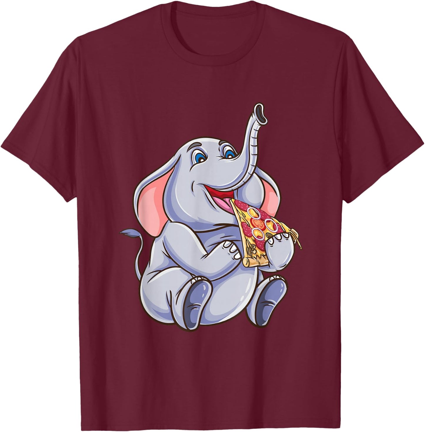 Funny Elephant Eating Pizza T-Shirt - T-Shirt | Maroon