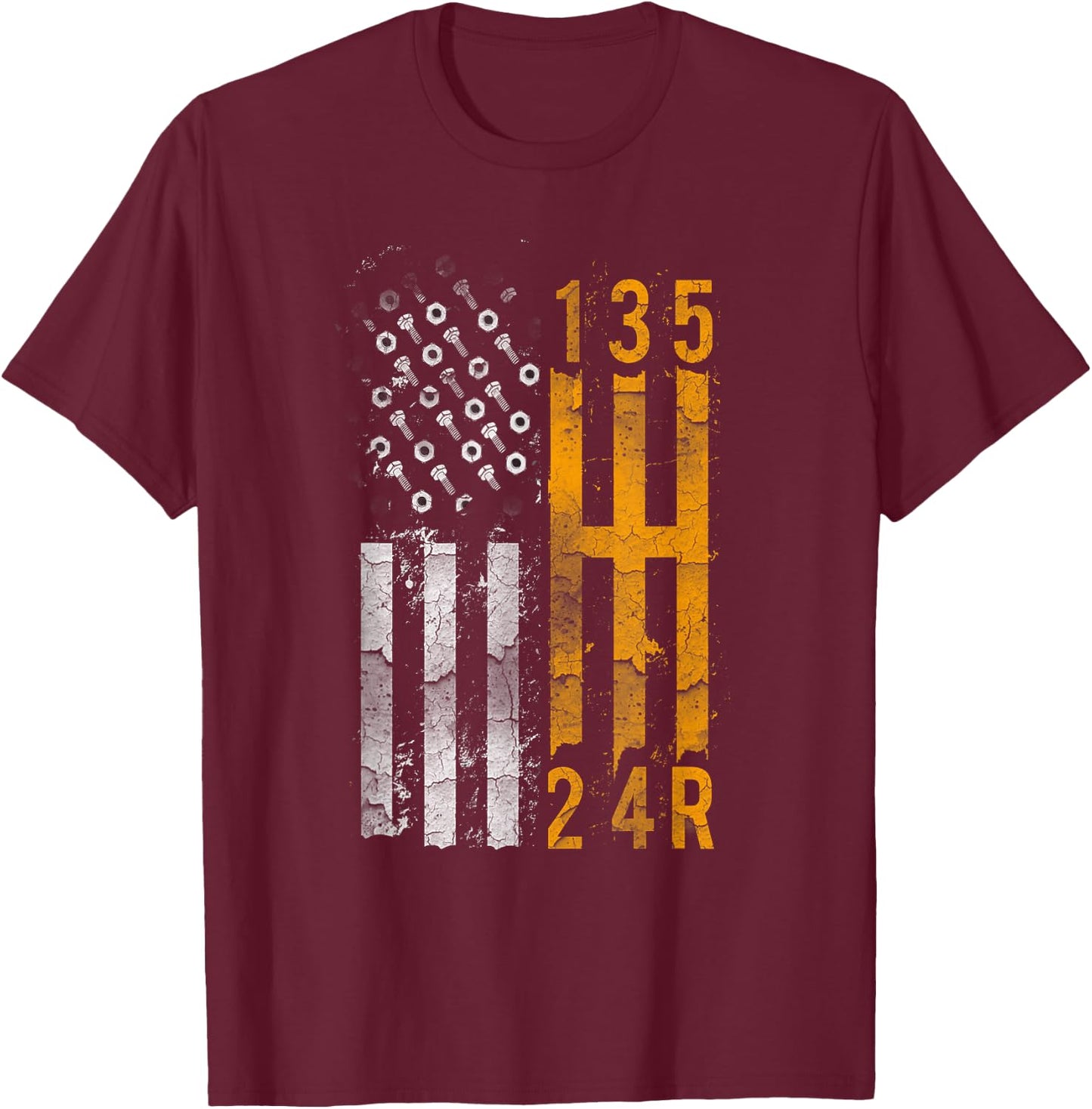 Stick Shift American Flag Muscle Car Mechanic Auto Shop T-Shirt - T-Shirt | Maroon