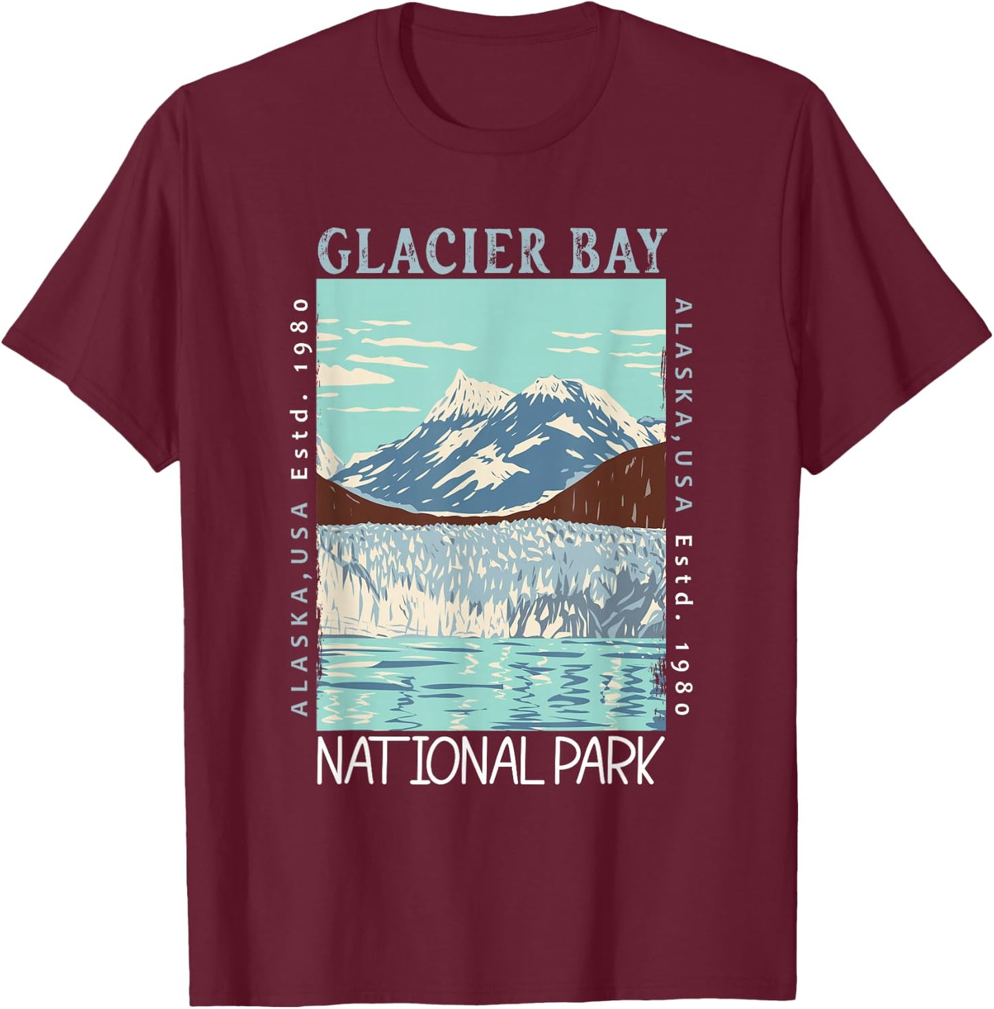 Glacier Bay National Park Alaska Distressed Vintage T-Shirt - T-Shirt | Maroon