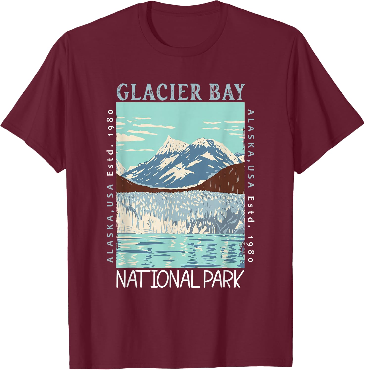 Glacier Bay National Park Alaska Distressed Vintage T-Shirt - T-Shirt | Maroon