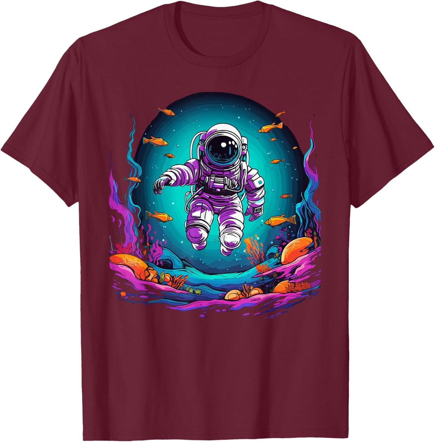 Astronaut Flying Under Ocean Water Astronaut T-Shirt - T-Shirt | Maroon