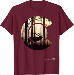 Colorado Flag Logo Elk Hunting Shirt Men T-Shirt - T-Shirt | Maroon