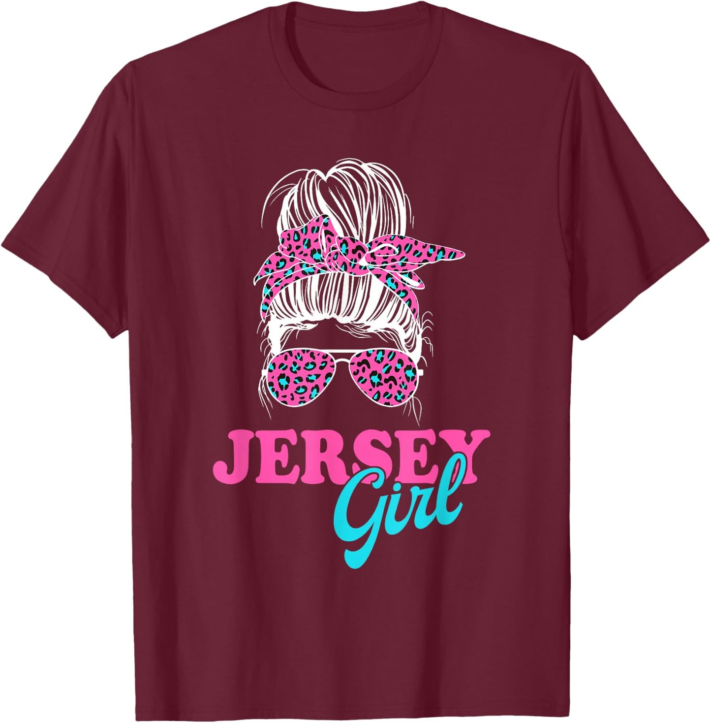 Jersey Girl Messy Bun T-Shirt - T-Shirt | Maroon