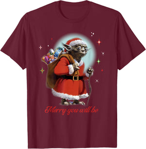 Star Wars Santa Yoda Merry You Will Be T-Shirt - T-Shirt | Maroon