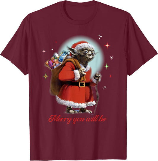 Star Wars Santa Yoda Merry You Will Be T-Shirt - T-Shirt | Maroon