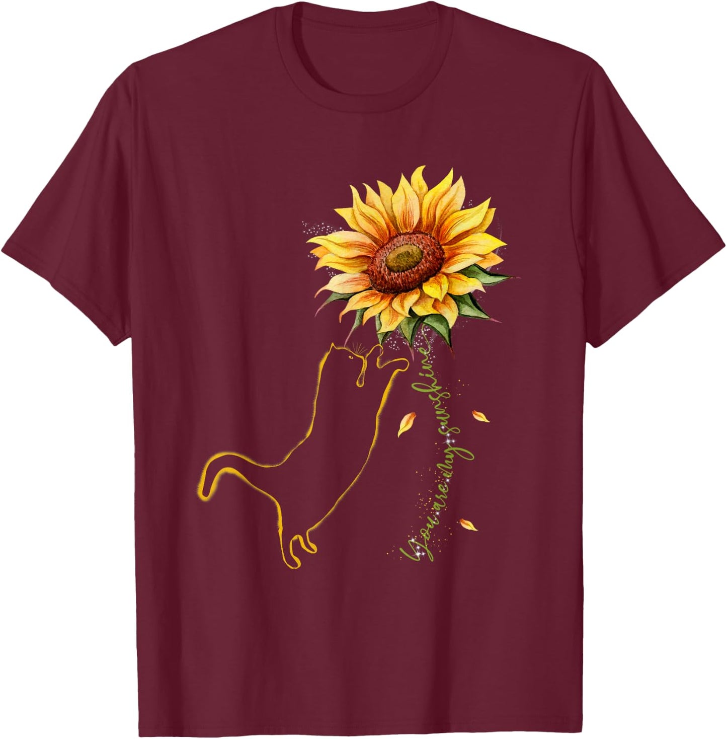 Cat Graphic , Cat Sunflower Shirt, Cat Sunshine, Cat Lover T-Shirt - T-Shirt | Maroon
