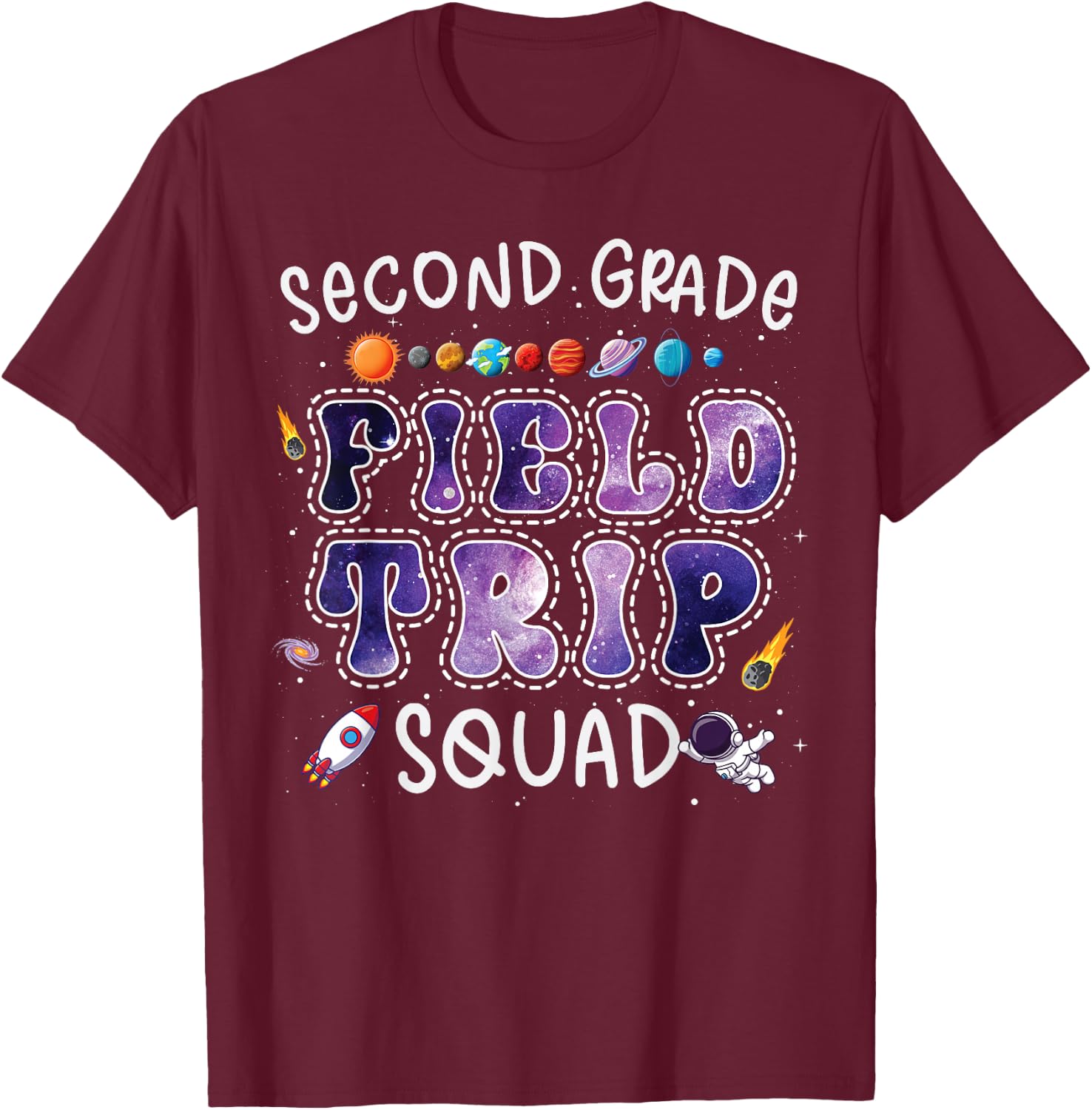 2nd Grade Space Center Field Trip Squad Teacher Student T-Shirt - T-Shirt | Maroon