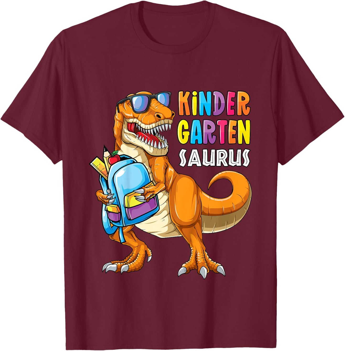 Kids First Day of Kindergarten Saurus T Rex Back to School Boys T-Shirt - T-Shirt | Maroon
