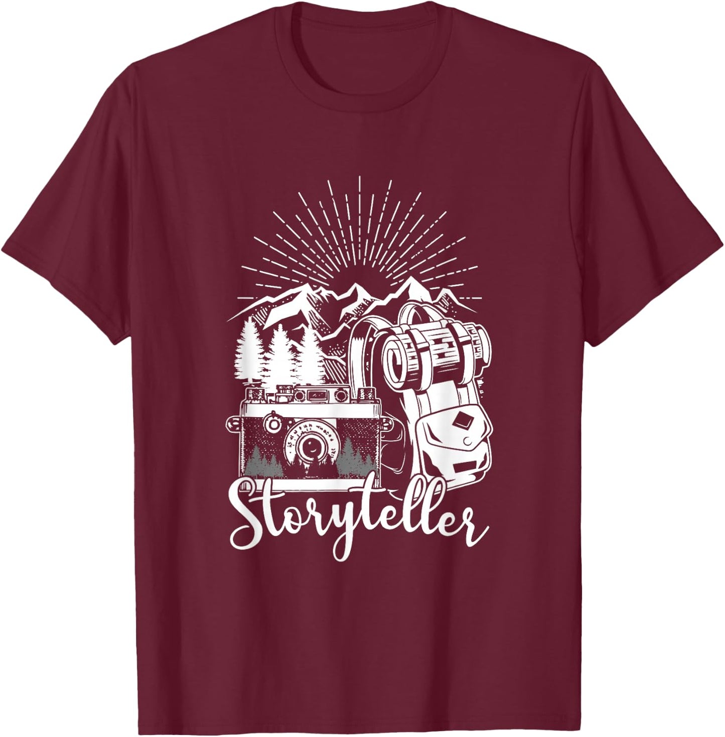 Storyteller Photographer Nature Mountains Photography Photo T-Shirt - T-Shirt | Maroon
