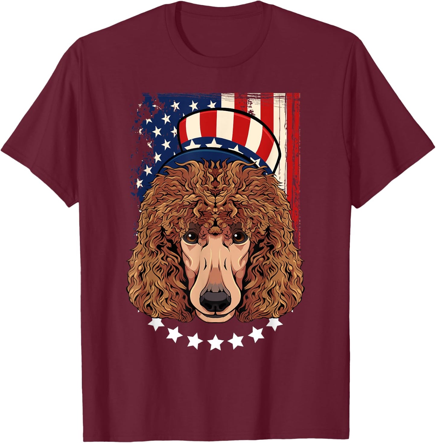 Patriotic Brown Poodle 4th Of July Dog American Flag Hat T-Shirt - T-Shirt | Maroon