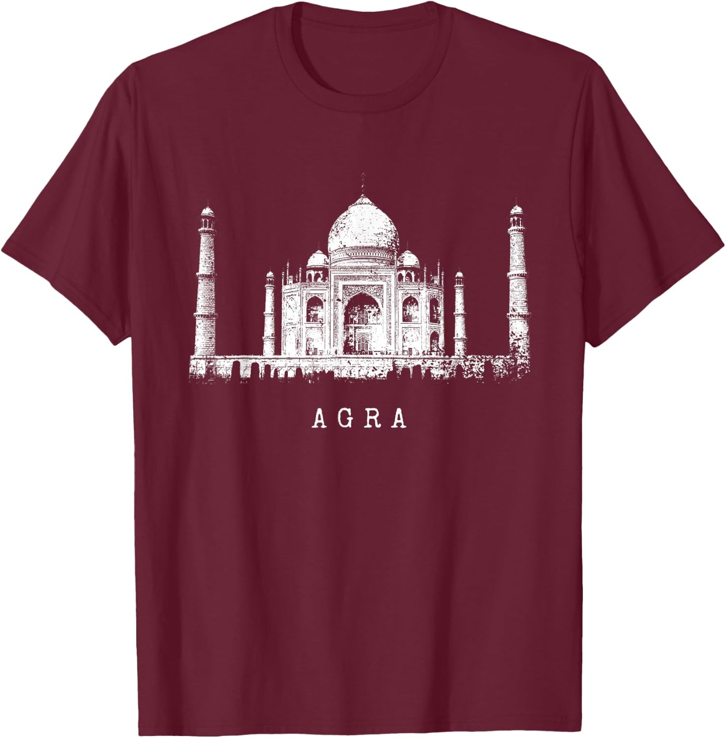 Taj Mahal Agra India Vintage Distressed Skyline I Love India T-Shirt - T-Shirt | Maroon