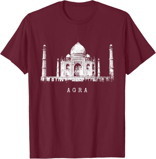 Taj Mahal Agra India Vintage Distressed Skyline I Love India T-Shirt - T-Shirt | Maroon
