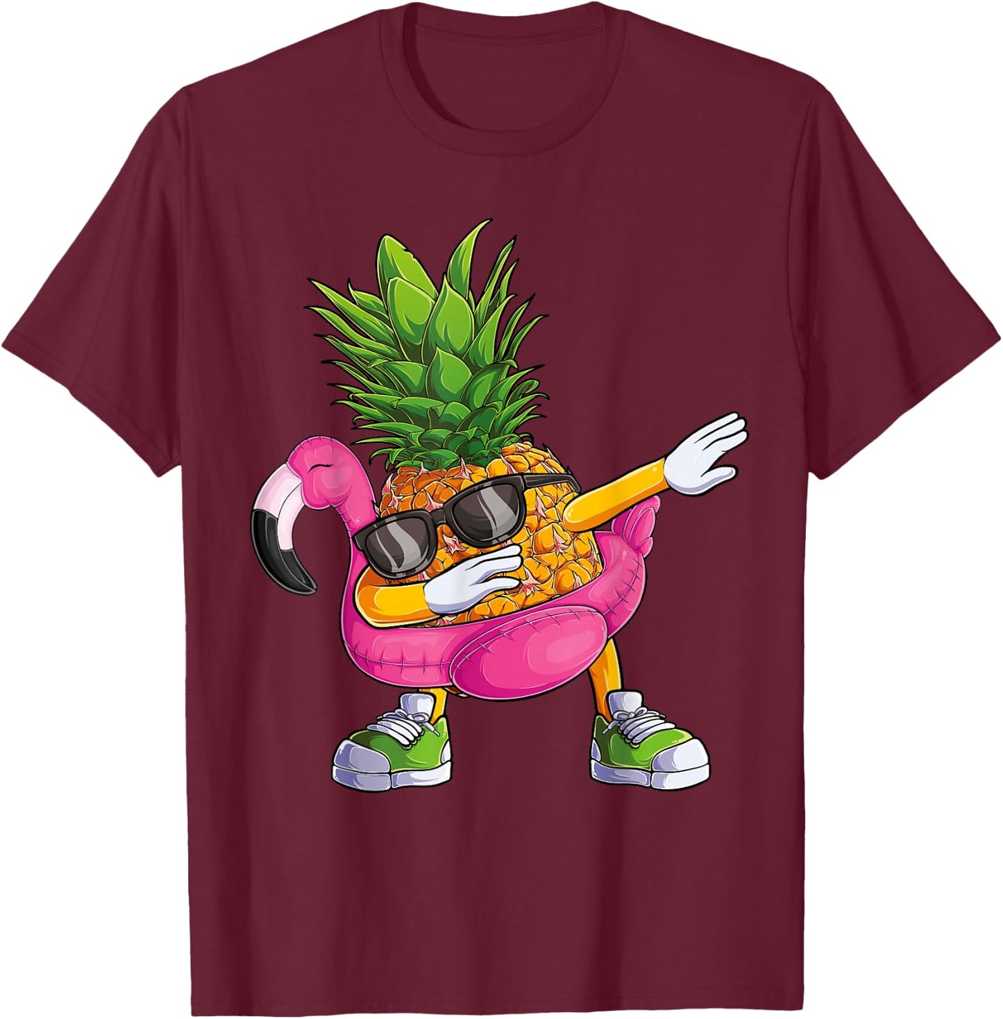Dabbing Pineapple Flamingo Tropical Aloha Beach Hawaiian T-Shirt - T-Shirt | Maroon