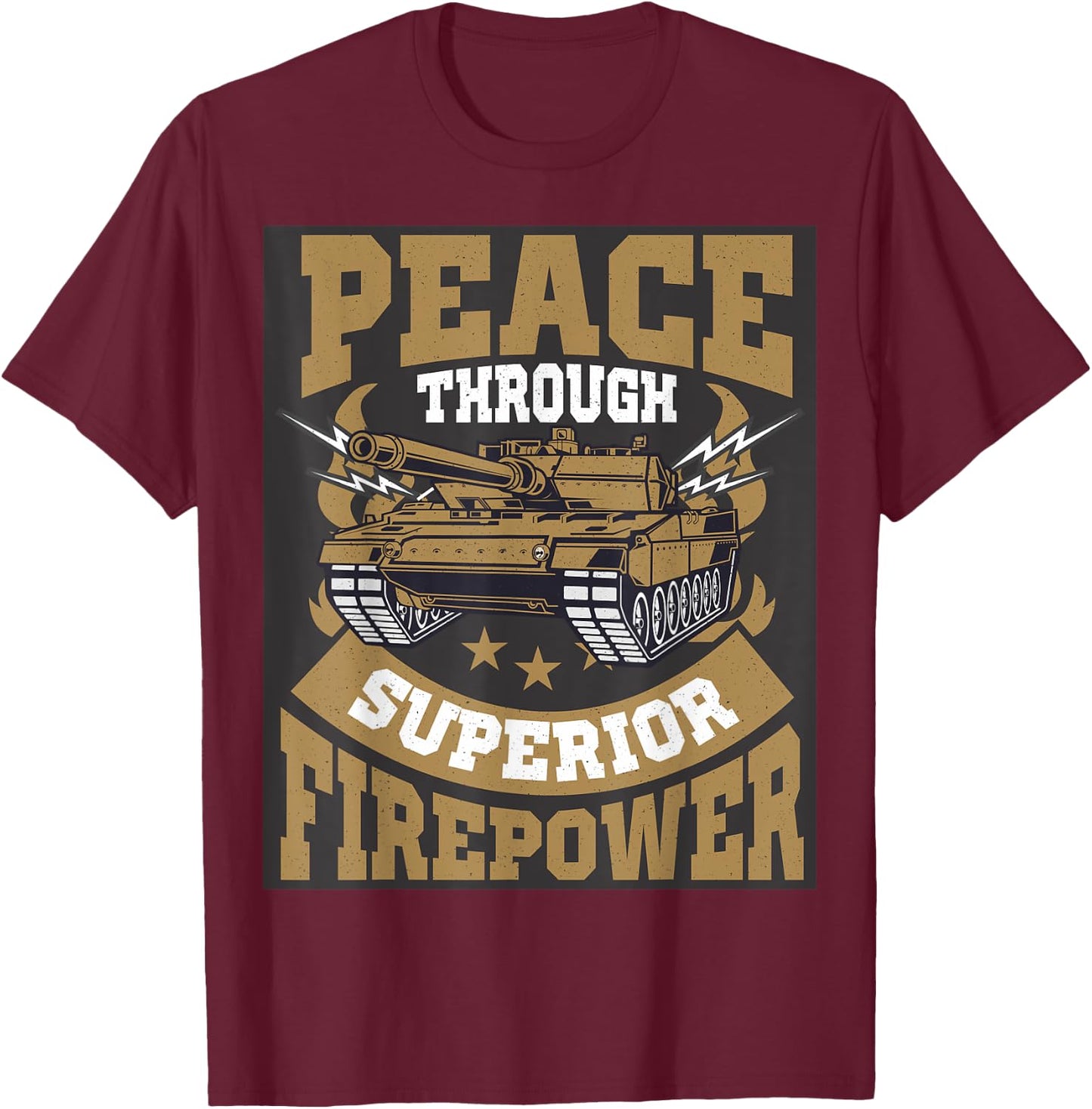 Peace Through Superior Firepower USA Flag Soldier Military Men T-Shirt - T-Shirt | Maroon
