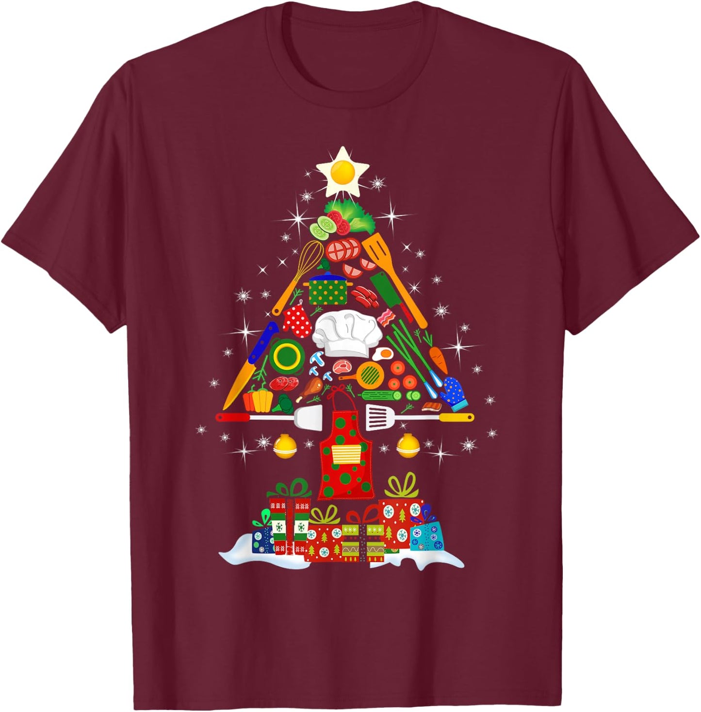 Christmas Tree Chef Cooking Novelty Funny Cook Women T-Shirt - T-Shirt | Maroon