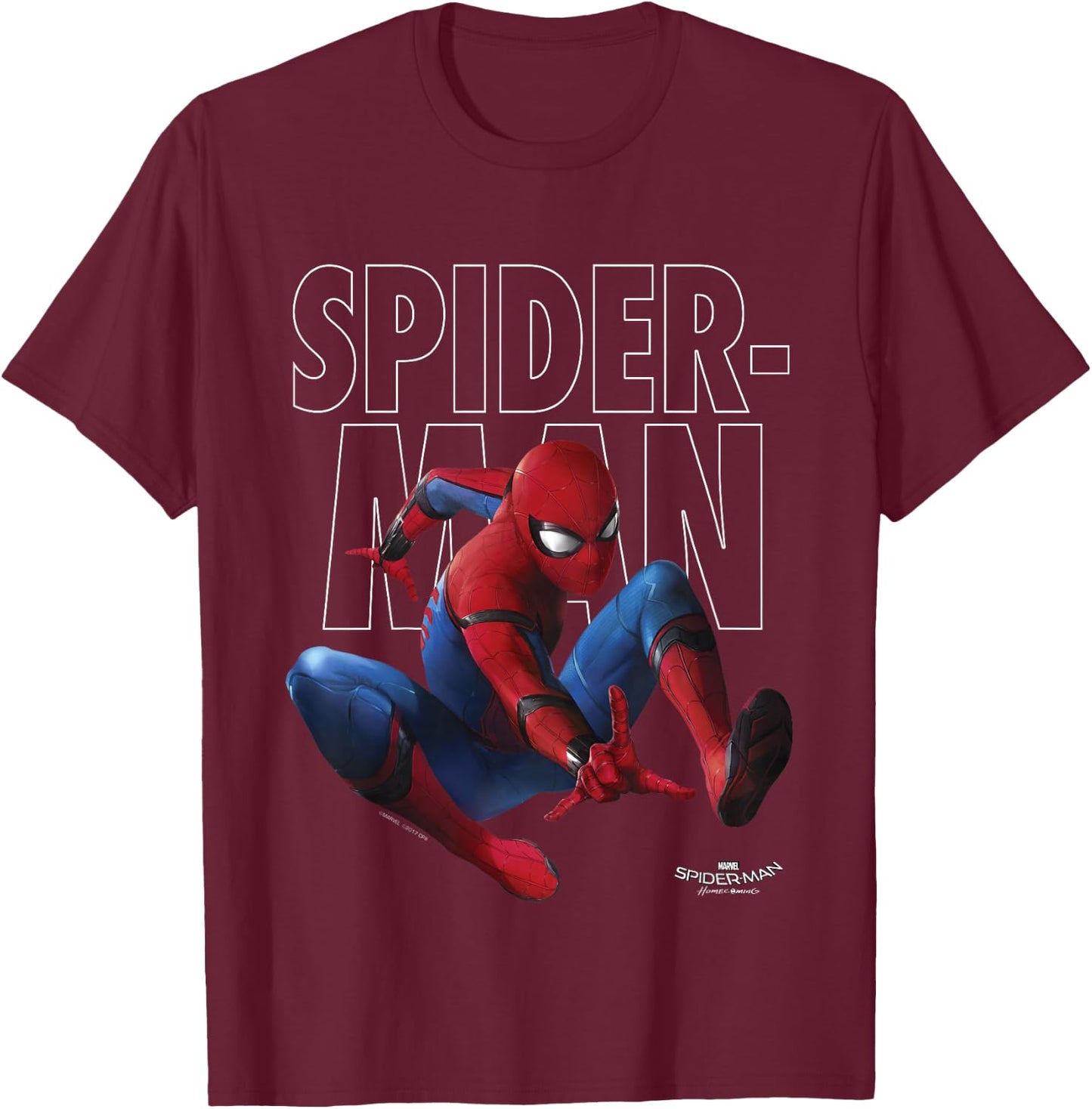 Marvel Spider-Man Homecoming Outlined Jump Pose Kids T-Shirt - T-Shirt | Maroon