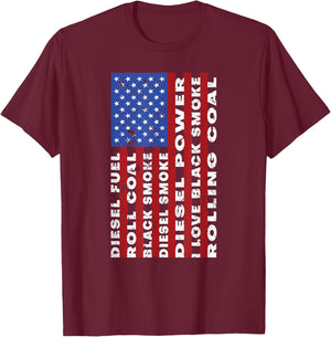 American Flag Diesel Power Roll Coal USA Trucker Gift T-Shirt - T-Shirt | Maroon