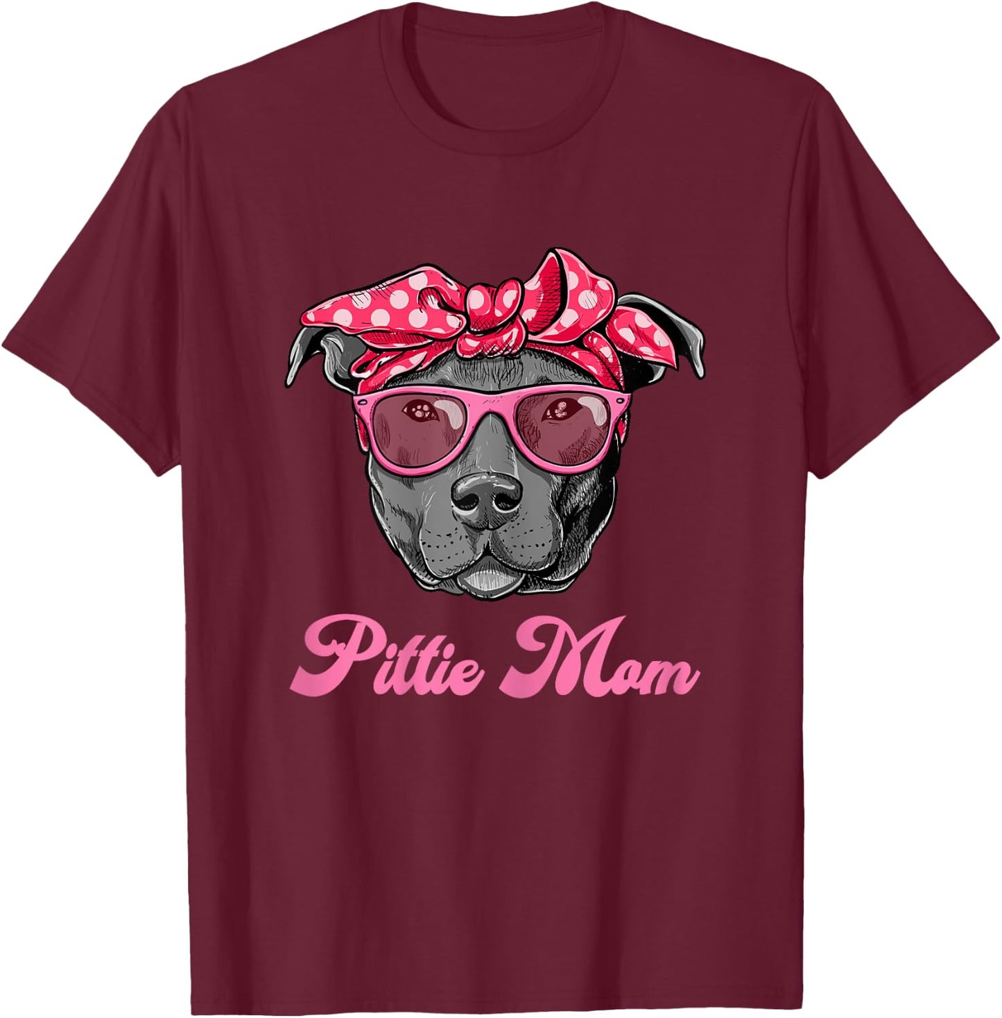 Funny PITTIE MOM Women Cool Pitbull Dog Retro T-Shirt - T-Shirt | Maroon