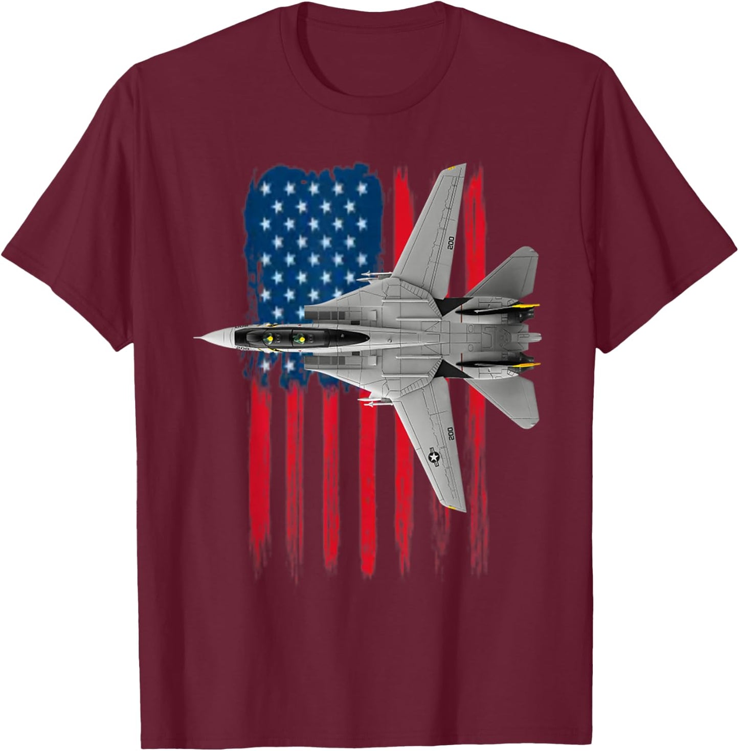A Patriotic Navy F-14 Tomcat and the American flag. T-Shirt - T-Shirt | Maroon