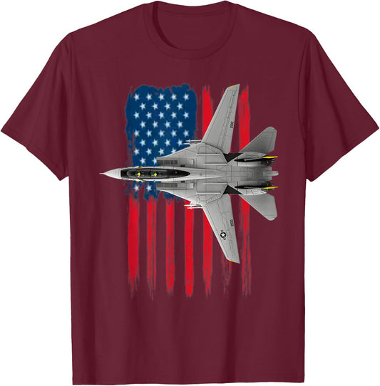 A Patriotic Navy F-14 Tomcat and the American flag. T-Shirt - T-Shirt | Maroon