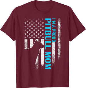 Vintage USA American Flag I'm A Proud Pitbull Mom Pittie Dog Kids Men T-Shirt - T-Shirt | Maroon