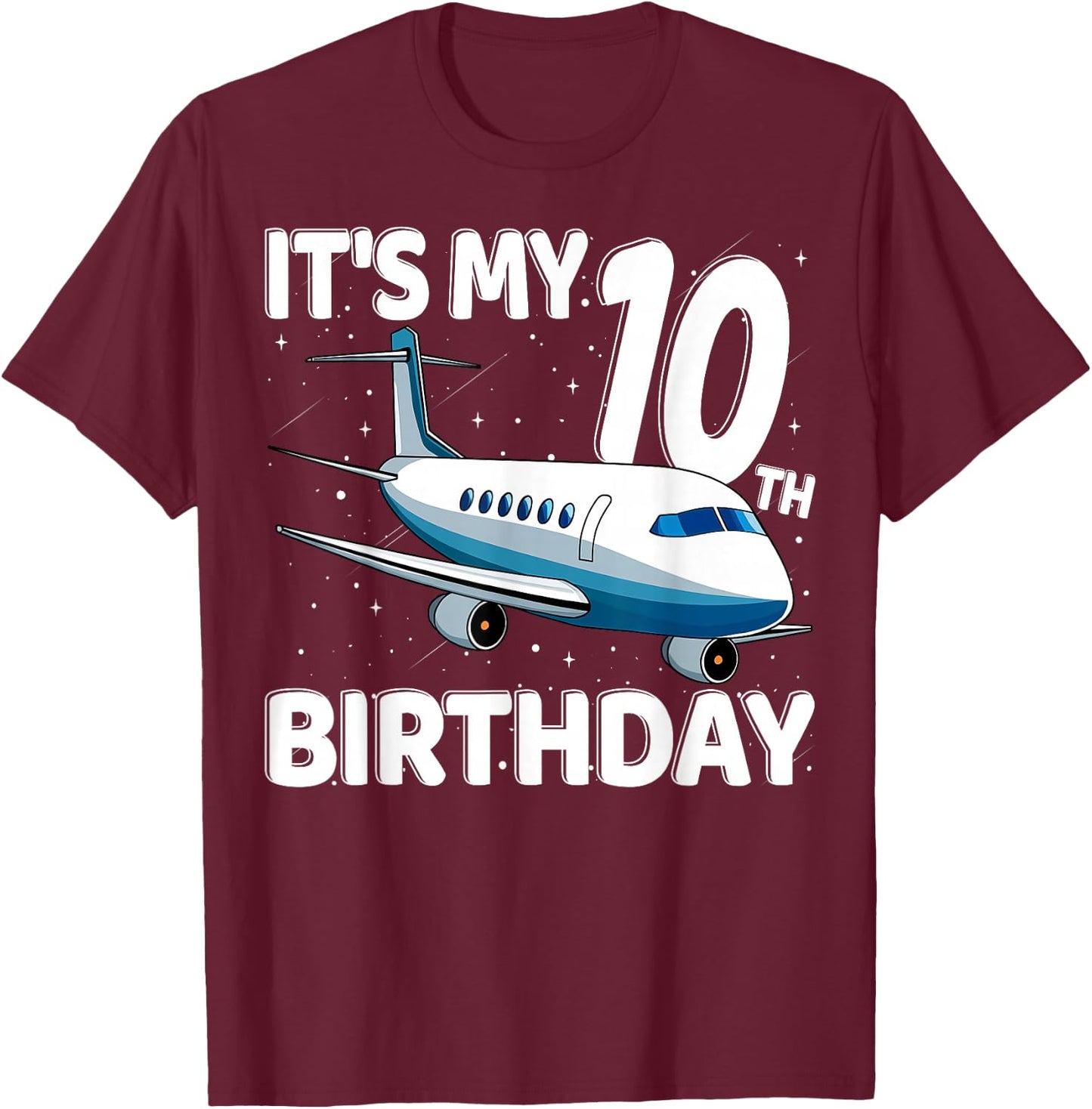 It's My 10th Birthday Airplane 10 year old Birthday Boy Girl T-Shirt - T-Shirt | Maroon
