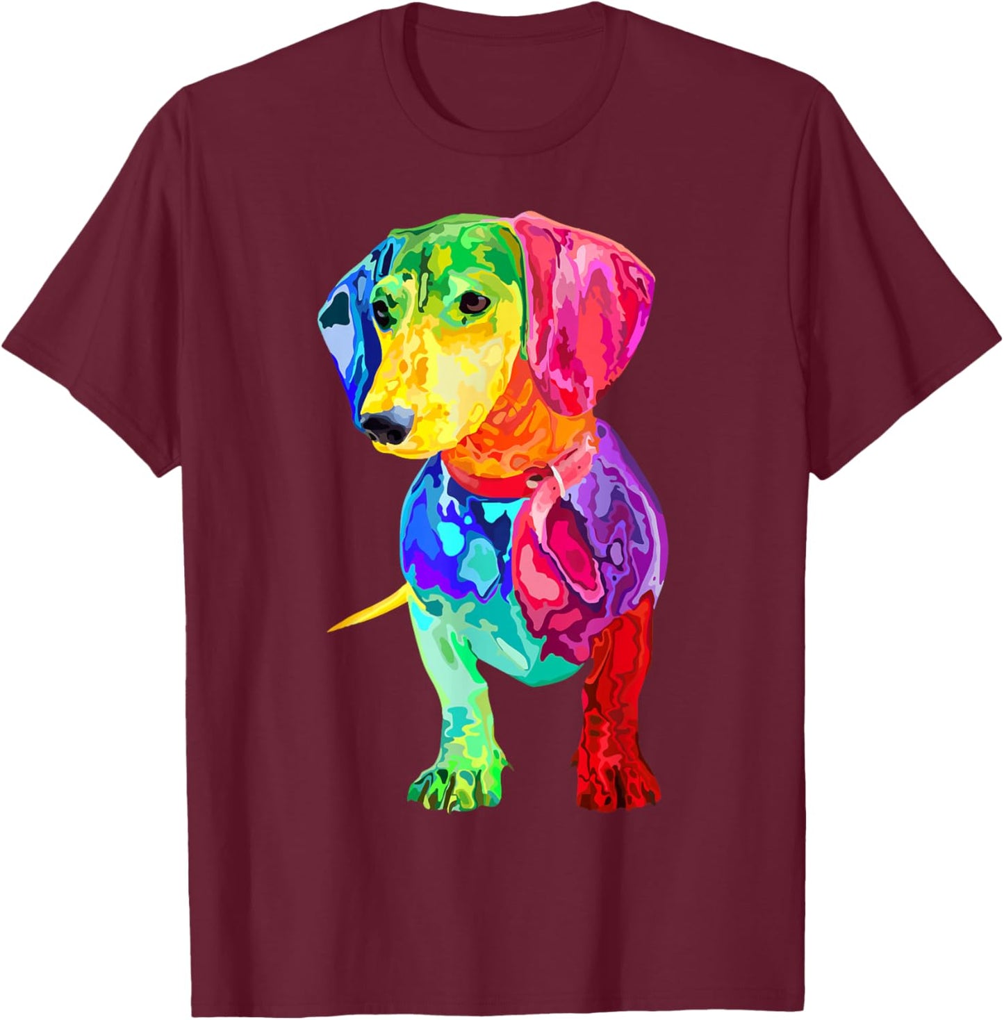 Dog Lover Gifts Dachshund for Colorful Wiener Dog Men Small T-Shirt - T-Shirt | Maroon