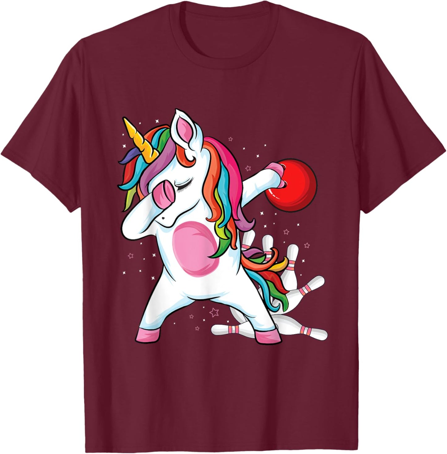 Magical Dabbing Unicorn Bowling Ball Pins Bowling Birthday T-Shirt - T-Shirt | Maroon