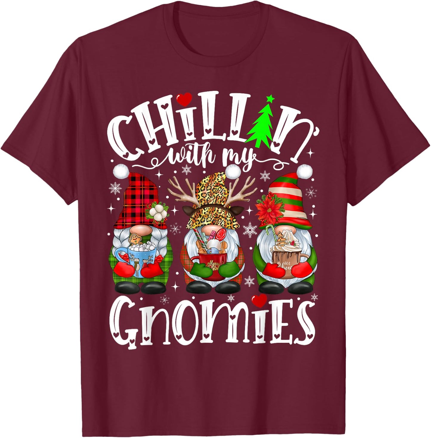 Chillin With My Gnomies Family Christmas Matching Pajamas T-Shirt - T-Shirt | Maroon