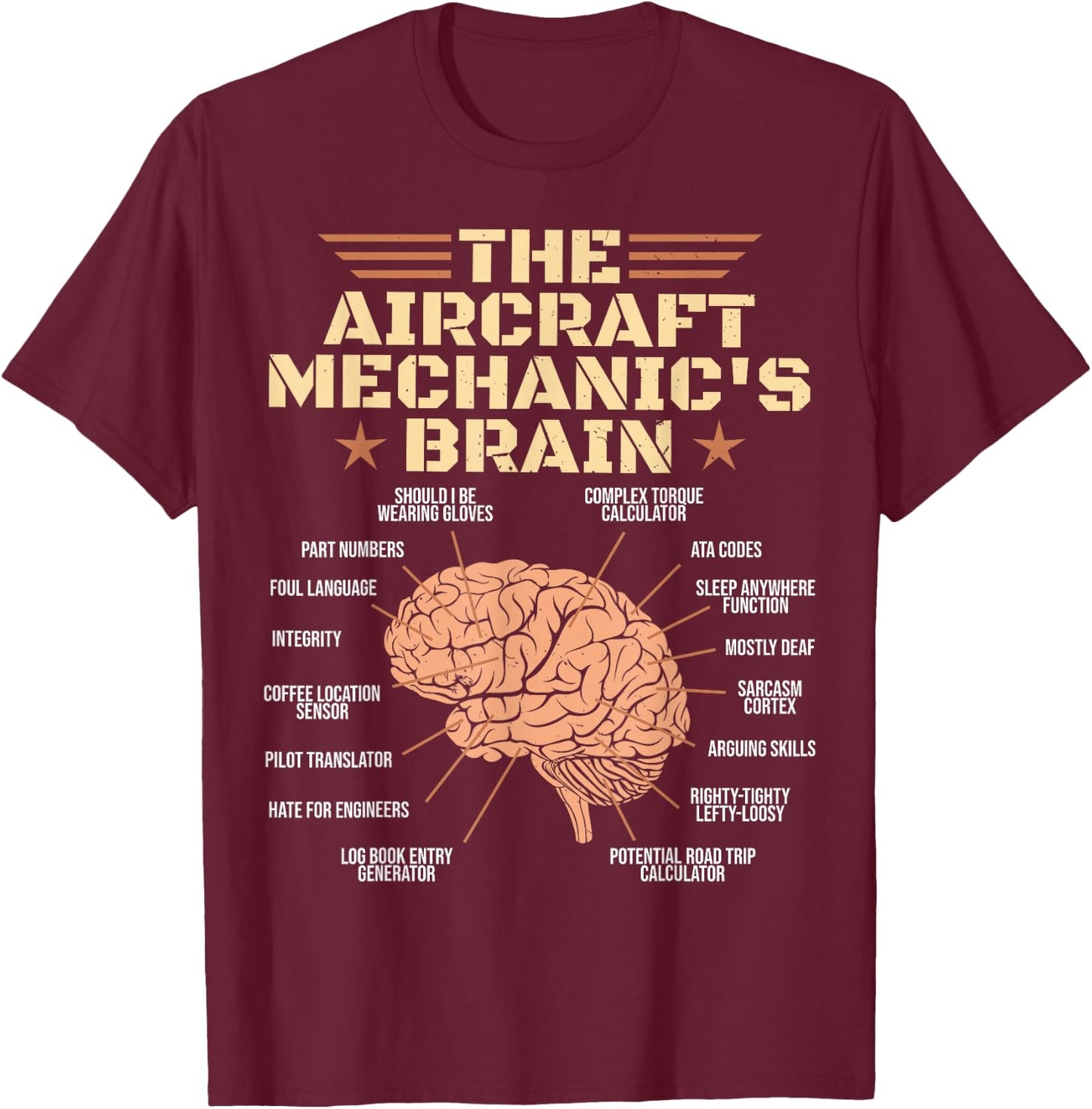 Aircraft Mechanics Brain Shirt Aviation T-Shirt - T-Shirt | Maroon