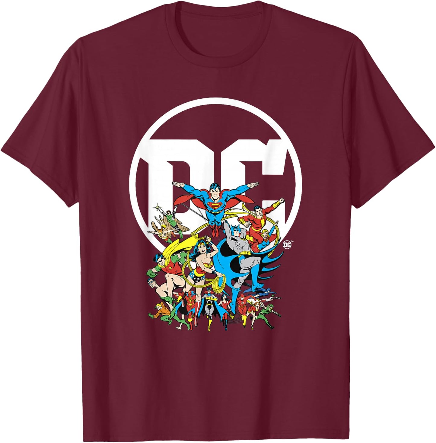 DC Comics Character Group Logo Poster T-Shirt - T-Shirt | Maroon