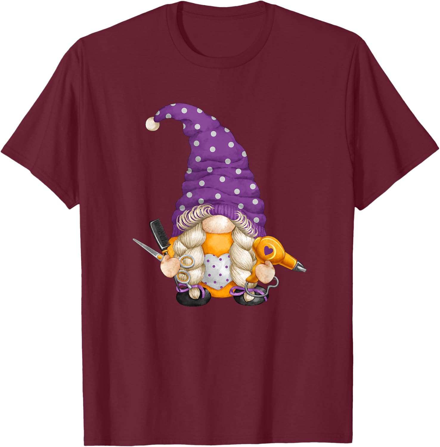 Cute Hairdresser Gnome Who Loves Styling & Gnomies T-Shirt - T-Shirt | Maroon