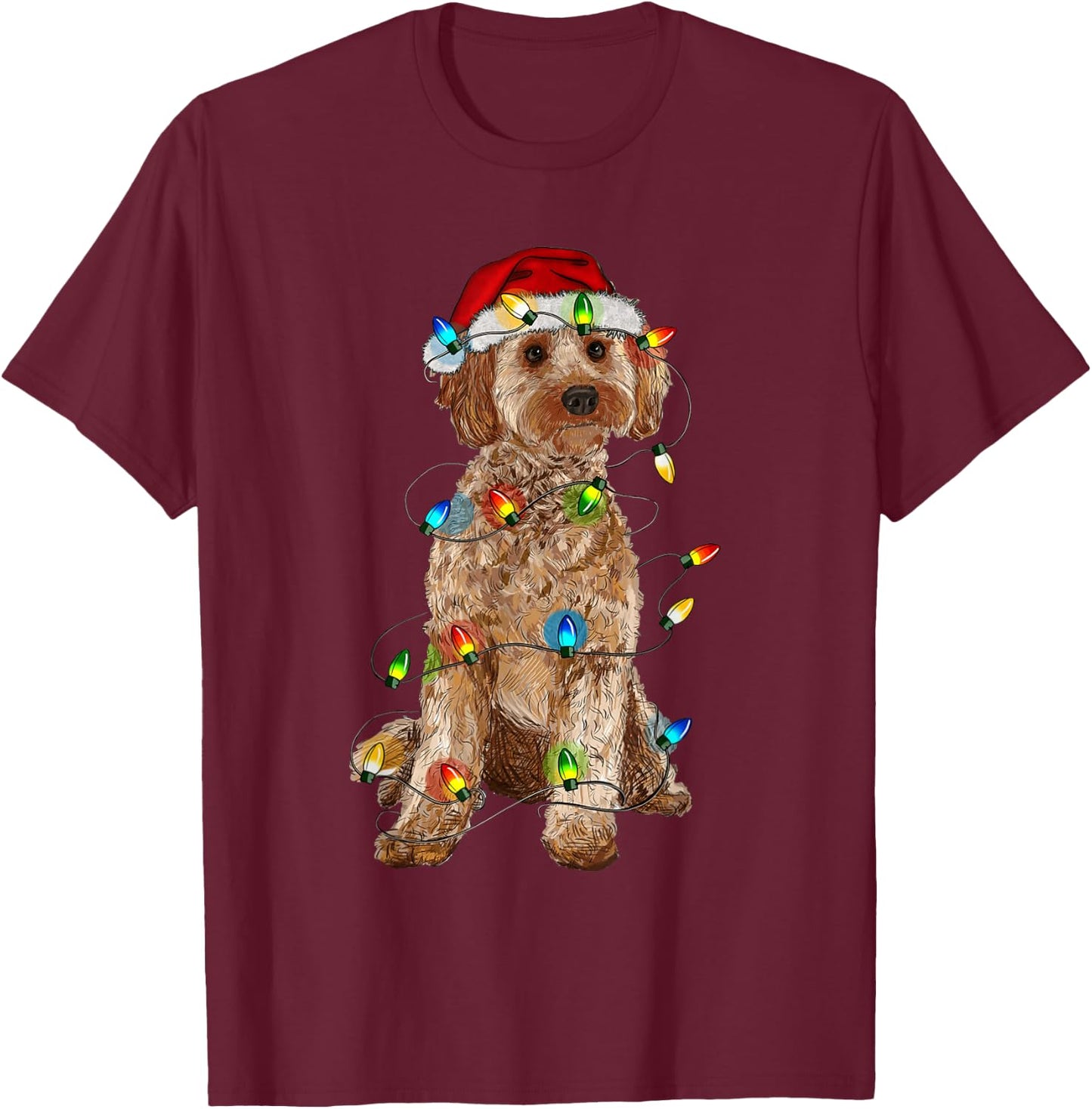 Cockapoo Christmas Tree Light Pajama Dog Lover Xmas Funny T-Shirt - T-Shirt | Maroon