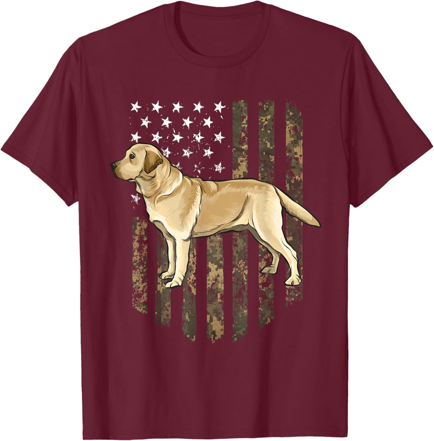 Camo American Flag Yellow Labrador Retriever 4th of July USA T-Shirt - T-Shirt | Maroon