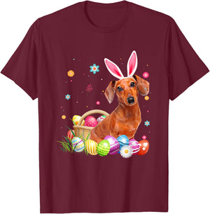 Happy Easter Cute Bunny Dachshund Wearing Bunny Ears Gift T-Shirt - T-Shirt | Maroon