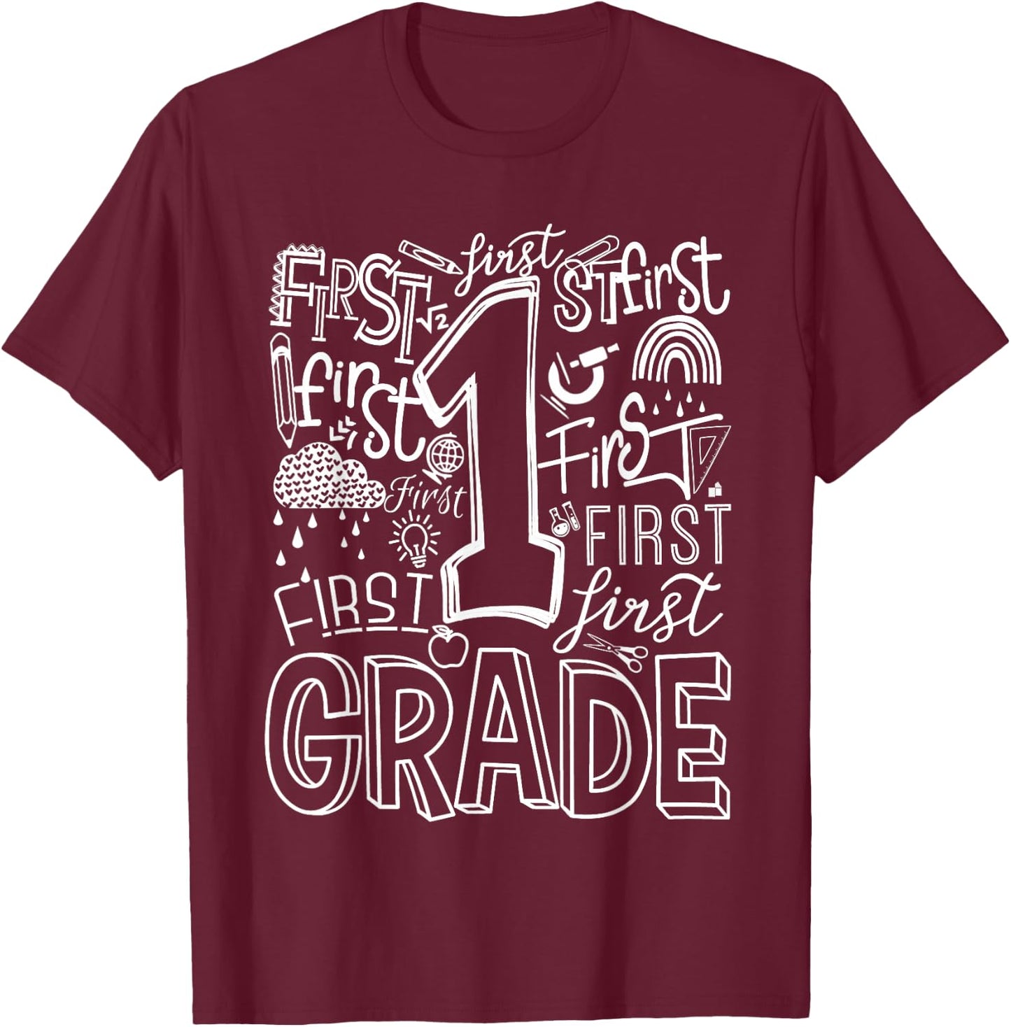 Typography 1st Grade Team Student Teacher T-Shirt - T-Shirt | Maroon