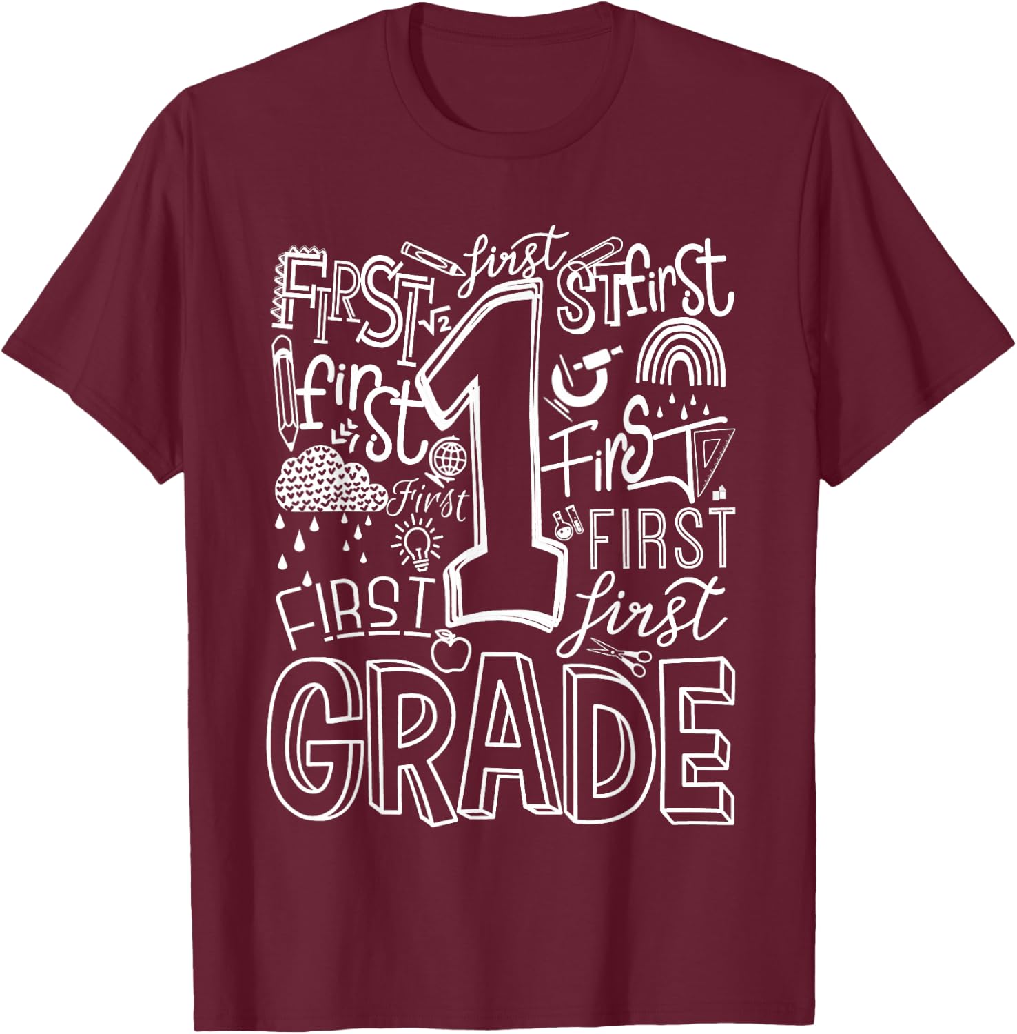 Typography 1st Grade Team Student Teacher T-Shirt - T-Shirt | Maroon