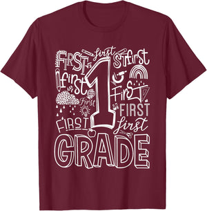 Typography 1st Grade Team Student Teacher T-Shirt - T-Shirt | Maroon