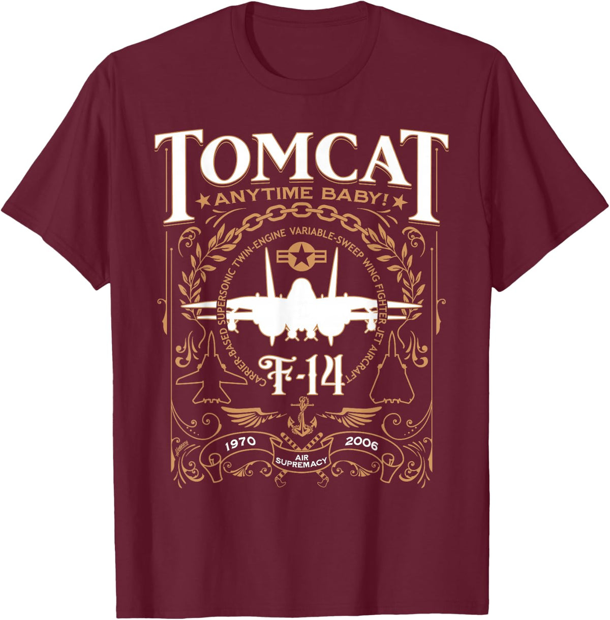 Jeff Hobrath Classic F-14 Tomcat Military Themed - -Adults, Black, Small T-Shirt - T-Shirt | Maroon