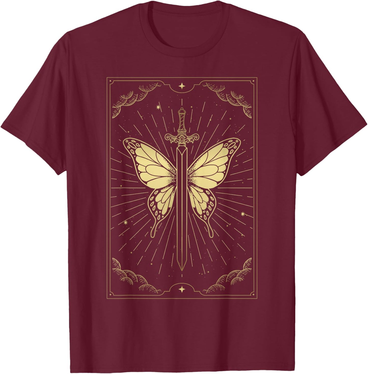 Sword That Has Butterfly Wings T-Shirt - T-Shirt | Maroon