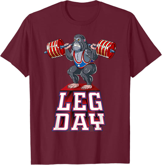 Leg Day gorilla Weight Lifting Squat Gym Training T-Shirt - T-Shirt | Maroon