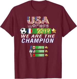 USA Women Soccer, World Champion 2019, 4 stars T-Shirt - T-Shirt | Maroon