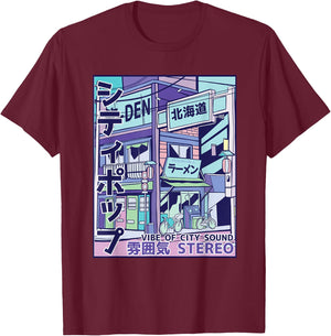 Urban Building Japanese Characters Vaporwave Retro 80s 90s T-Shirt - T-Shirt | Maroon