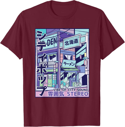 Urban Building Japanese Characters Vaporwave Retro 80s 90s T-Shirt - T-Shirt | Maroon