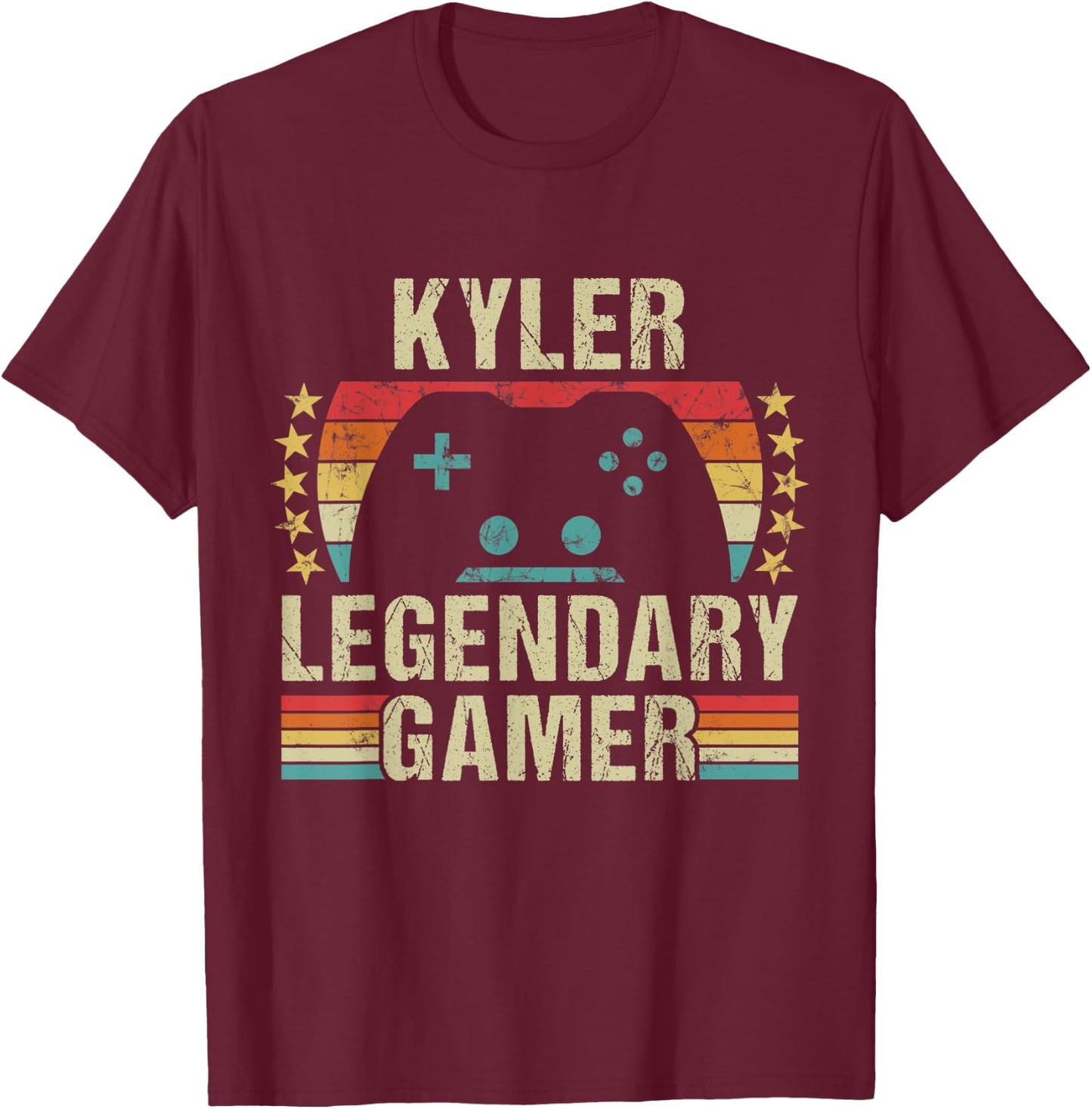 Kyler Gamer Retro Gaming Vintage Game Personalized 70s T-Shirt - T-Shirt | Maroon