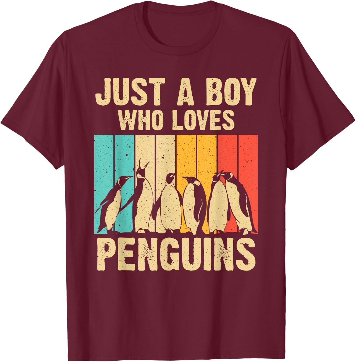 Cute Penguin Art Boys Kids Men Bird Zoologist Penguin Lovers T-Shirt - T-Shirt | Maroon