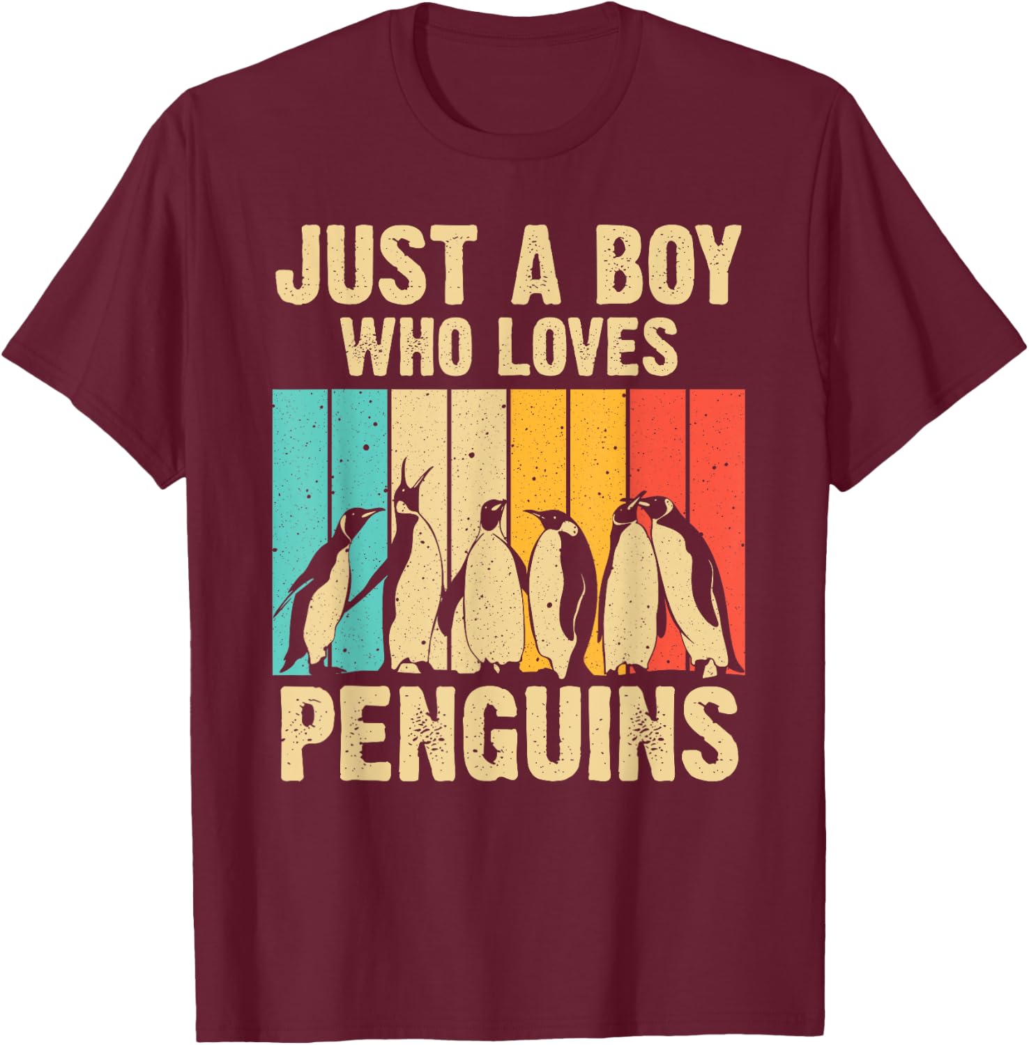 Cute Penguin Art Boys Kids Men Bird Zoologist Penguin Lovers T-Shirt - T-Shirt | Maroon