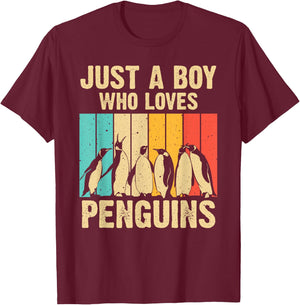 Cute Penguin Art Boys Kids Men Bird Zoologist Penguin Lovers T-Shirt - T-Shirt | Maroon