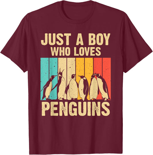 Cute Penguin Art Boys Kids Men Bird Zoologist Penguin Lovers T-Shirt - T-Shirt | Maroon