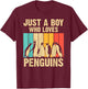 Cute Penguin Art Boys Kids Men Bird Zoologist Penguin Lovers T-Shirt - T-Shirt | Maroon